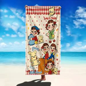 TEMU 페코짱 밀키 스위트 비치 타월 1개, 수영장 및 여행용 - 페코짱이 있는 귀여운 애니메이션 디자인, 마이크로화이버 타월, 휴가, 크루즈, 여름 액세서리용, 기계 세탁 가능