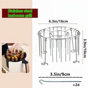 TEMU 스테인리스 스틸 수직 그릴, 24개 꼬치 포함, 3QT-6QT 에어프라이어 오븐용, 주방 및 야외 바베큐에 필수, 고기와 채소 그릴링에 이상적