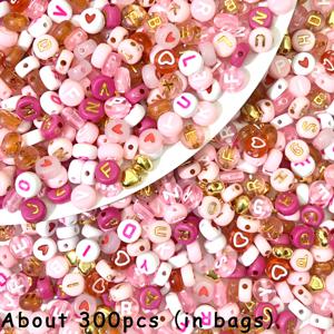 TEMU 300/840개 핑크, 레드, 화이트, 골드 레터 비즈 & 하트 모양 아크릴 비즈 콤보 세트 - 주얼리 제작 키트 - 주얼리, 핸드메이드 팔찌, 목걸이 공예 용품에 적합
