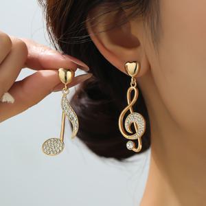 TEMU 우아하고 고급스러운 비대칭 하트와 음표 드롭 귀걸이 한 쌍, 우아함과 기품을 풍기며 데일리 착용과 선물용으로 완벽