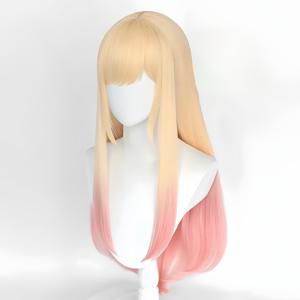 TEMU 유니크한 옐로우 & 핑크 그라데이션 롱 헤어, 휴일 의상, 롤플레잉 가발, 뮤직 카니발에 적합하며, 데일리 여행, 파티룩, 범용 가발, 내열 애니메이션 가발로 자연스럽고 패셔너블한 외관을 연출합니다.