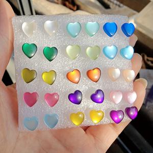 TEMU 30개입 하트 레진 스터드 귀걸이, 캣아이 하트형 투명 플라스틱 귀걸이 포스트, 귀피어싱 케어, 복숭아 하트 클리어 스타일 스터드 귀걸이 주얼리