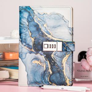 TEMU 잠금 장치가 있는 노트북, 창의적인 대리석 패턴 비밀번호 북 A5 노트북 비밀번호 잠금 장치, 내장된 가로선, 내부 페이지, 두꺼운 종이, 사무용품, 비즈니스 노트북, 학생 학습, 패션 다이어리