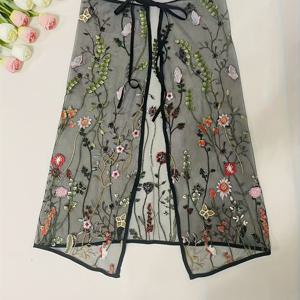 TEMU 여성용 우아하고 독특하며 분위기 있는 헤비 자수 시어 레이어드 드레스, 꽃과 새 모티프 장식, 루즈핏, 기하학적 패턴