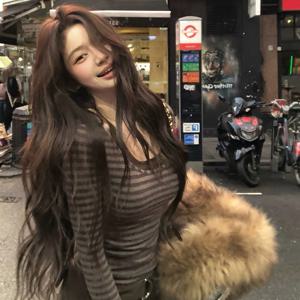 TEMU 컬러 블록 라운드넥 슬림 긴팔 티셔츠 탑, 홀터넥 멜빵 조끼 레이어드 템페라멘트 탑 투피스 세트