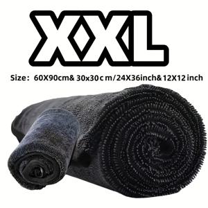 TEMU XXXL 특대형 자동차 청소 타월 극세사 천 2개 세트 - 160.02x60.02cm & 30.02x30.02cm 초흡수성 극세사 세차용 행주, 부드럽고 폭신한 원단, 줄무늬 없음, 자동차, 트럭, SUV, 보트에 적합