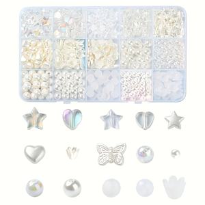 TEMU 15단계 화이트 플라워 & 비즈 팔찌 만들기 키트 - 별 & 하트 비즈 포함, DIY 팔찌, 생일 선물, 유럽 스타일 비즈 공예 재료 (팔찌 크리에이션 호환)