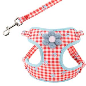 TEMU 고양이/강아지용 범용 반려동물 조끼, 격자무늬 작은 꽃/만화 발바닥 프린트 스타일 하네스 + 120cm/47인치 가죽끈 세트, 반려동물 하네스, 새끼 고양이/강아지 가죽끈/훈련용 로프, 착용감이 편안하고 질식되지 않음, 휴일 장식용으로 적합, 이미지 및 텍스트