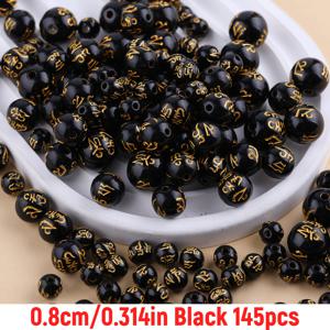 TEMU 145개 8mm 검정 원형 비즈, 6자 만트라 특징, 팔찌 및 목걸이 등 개인 맞춤 주얼리 제작에 적합