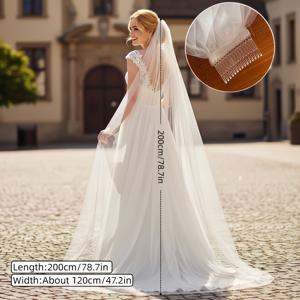 TEMU 200cm / 78.74인치 길이의 교회 스타일 웨딩 베일, 단일 레이어 튤 원단으로 제작, 메탈 빗 포함, 신부용으로 디자인, 우아한 화이트 헤드피스, 결혼식, 브라이덜 샤워, 격식 있는 행사에 적합