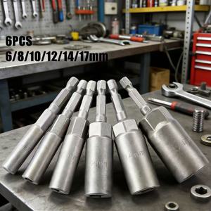 TEMU [6개입 긴 딥 너트] 6개 80mm 긴 딥 너트 드라이버 드릴 비트 | 6-17mm 임팩트 소켓 어댑터 | 6.35mm 육각 소켓 - 파워 이지 정밀 스크류드라이빙
