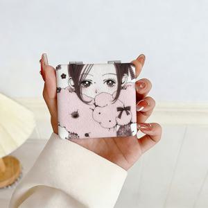 TEMU 빈티지 귀여운 여아 디자인 메이크업 거울, 애니메이션 여아 파우더 코팅 프레임 - 접이식 휴대용 여행용 거울, 유리 표면 및 스탠드 포함, 화장대, 생일, 결혼식, 발렌타인데이, 부활절 선물, 여성에게 적합