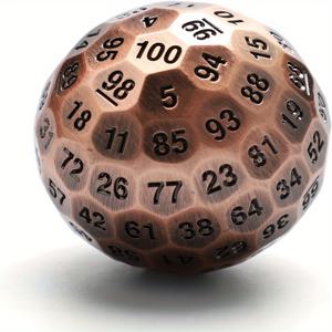TEMU 솔리드 D100 메탈 주사위 싱글 테이블탑 롤플레잉 게임, 100면 대형 폴리헤드럴 주사위 D&D 게임 주사위 (벨벳 가방 포함)