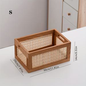 TEMU 보기 창문이 있는 빈티지 목재 수납 바구니 - 주방, 욕실, 거실 및 침실용 손으로 짠 직사각형 정리함 - 러스틱한 자연 스타일, 다목적 오픈탑 디자인, 완벽한 집들이 선물, 바구니 장식, 선반 바구니