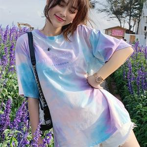 TEMU 여성용 플러스 사이즈 루즈핏 캐주얼 티셔츠 - 파스텔 타이다이 레터링 프린트 라운드넥 반팔, 통기성 중간 스트레치 원단, 봄 여름 가을용 긴 소매, 세탁기 사용 가능, 트렌디 그래픽 티, 풀오버 스타일 탑, 매일 입기 좋은 옷, 부드러운 재질, 오버사이즈 셔츠, 패션 애호가용