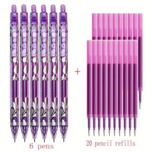 TEMU 26개 세트, 고용량 지우개펜, 6색 클릭펜, 0.5mm 투명 색연필펜, 사무용 문구, 일상 필기구 (펜 6개 + 리필 20개)