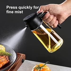 TEMU 16oz 유리 오일 스프레이어 겸 디스펜서 - 470ml 올리브오일 분무기, 요리, 샐러드 드레싱, 그릴용 2-in-1 주방 도구, 검은색 뚜껑의 사각형 디자인, PVC 무첨가, 손세척 전용
