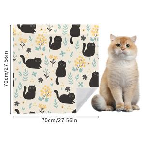 TEMU 1개 HUAJI 대형 매직 테이프 고양이 침대 & 여행용 랩, 귀여운 검은 새끼고양이 & 꽃무늬, 세탁 가능한 내구성 반려동물 침구, 스크래치 커버, 기계 세탁 가능, 사용 편리