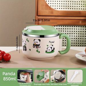 TEMU 304 스테인리스 스틸 캐릭터 더블월드 보온 그릇, 850ml, 재미있는 패턴 디자인, 이중 보온층, 304 스테인리스 스틸 라이너, 다기능 배수구, 전자레인지 사용 가능, 접이식 스테인리스 스틸 식기 포함, 뜨거운 수프, 메인 요리, 곡물에 완벽, 내열 베이스로 카운터탑 보호, 출퇴근, 캠핑, 가정용에 이상적, 식기세척기 사용 가능