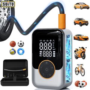TEMU Suitu 핸드헬드 무선 자동차 타이어 공기 주입기, USB 충전식, 다기능 무선 에어 컴프레서, 내구성 좋고 사용하기 쉬움, 무선 컴팩트 디자인, 휴대용 보관 가방 포함, 디지털 압력 게이지 및 비상용 LED 조명 장착