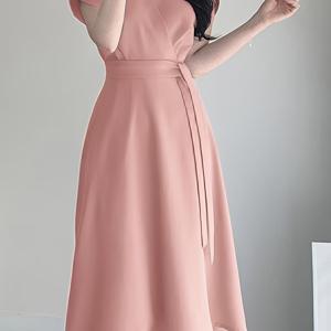 TEMU 여성용 우아한 V넥 A라인 소매 드레스 - 루즈핏 미디엄 기장부터 풀기장까지, 세탁기 사용 가능한 솔리드 컬러 파티 웨딩 갈라 드레스