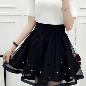 TEMU 방향성 플리츠 A라인 메쉬 숏 스커트 여성용 블랙 푹신한 스커트 여름 봄 가을 오간자 팬츠 스커트 레이스 하프 스커트 우산 스커트