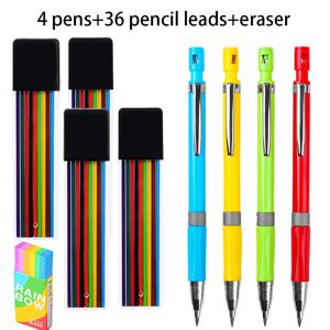 TEMU 자동 작동, 2.0mm 심, 리필 36개, 지우개, 내장형 샤프너가 특징인 4개 메카닉 필펜 세트. 필기, 드로잉, 스케치에 적합하며 학생, , 전문가에게 이상적입니다.