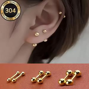 TEMU 6개입 18K 금도금 304 스테인리스 스틸 볼 스터드 귀걸이 세트 - 저자극성 멀티 사이즈 바벨 스타일 피어싱 주얼리, 연골, 귓ート骨, 헬릭스에 적합 - 심플하고 스타일리시한 패셔너블한 의상용