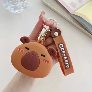 TEMU 카피바라 실리콘 동전 지갑 - 이어폰 파우치 & 휴대폰 액세서리 - 만화 백팩 참 & 키체인 ( 스타일)