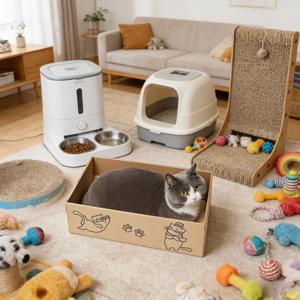 TEMU 올인원 고양이 스크래쳐 보드와 캣베드 콤보 세트, 내구성 있는 골판지 고양이 집 휴식 둥지, 실내 반려동물 용품에 적합한 다기능 고양이 스크래쳐 보드, 캣베드, 고양이 집, 펫용품, 스스로 즐기는 내구성 있는 고양이 장난감