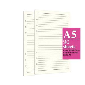 TEMU A5 플래너 리필 시트, 90매/180페이지, 6홀 디자인 (6링 바인더용), 두꺼운 100Gsm 용지, 크기 8.19