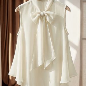 TEMU 여성용 단색 캐주얼 민소매 상의, 리본 네크라인, 앞이 짧고 뒤가 긴 디자인, 우아하고 스타일리시한 상의 ZLLZ