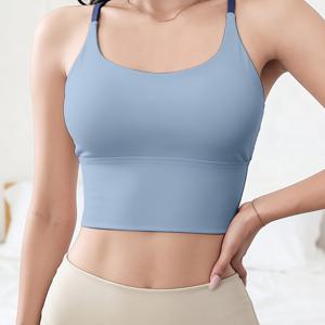 TEMU 봄/여름 컬러 블록 숄더 스트랩 멜빵 스포츠 속옷 슬림핏, 집게단, 편안하고 탄성 있는 브라 요가 피트니스 데일리 웨어 아름다운 백 베스트