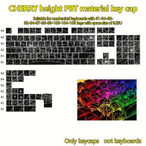 TEMU CHERRY 오리지널 고급 기계식 키보드 키캡, 사이드 캐릭터 반투명, 웹 라인 반투명, PBT 소재 풀 5면 다이서림 키캡, 모든 6.25U 스페이스바 다운라이트 위치 기계식 키보드에 적합, 61키