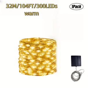 TEMU 1개 X 32m 300LED / 22m 200LED // 12m 100LED / 7m 50LED 야외 LED 태양광 스트링 조명, 8가지 조명 모드, 정원, 마당 파티, 새해, 결혼식, 뒷마당 크리스마스 트리, 울타리, 수영장 장식, 현관 용 반짝이는 페어리 라이트, 웜화이트, 멀티컬러, 화이트, IP54