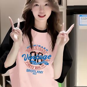TEMU 여성용 핑크 & 컬러블록 (피부톤에 어울리는) 오버사이즈 티셔츠 - 반팔 라운드넥 캐주얼 블라우스, 봄 여름 워드로브 필수 아이템