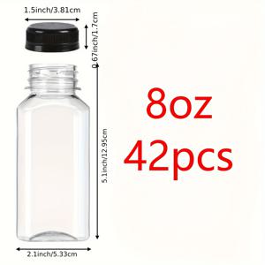 TEMU 4oz/8oz/12oz/16oz 사각/원형 42팩 누수 방지 투명 플라스틱 주스병 - 주스, 스무디, 우유, 수제 음료에 완벽 - 대량 재사용 가능한 음료 용기