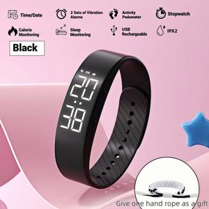 TEMU 다기능 실리콘 소프트 전자 시계, 가볍고 통기성 좋음, IPX2/알람/발광/步数計/칼로리 추적, 남성 패션 여성 손목시계 - 충전식 배터리