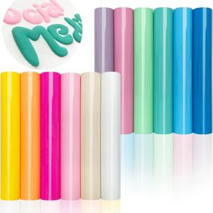 TEMU 12개입 3D 퍼프 HTV 캔디 컬러 열전사 비닐, 12x10인치, DIY 티셔츠, 스웨트셔츠, 모자용 컬러 폼 HTV, 입체감 있는 푹신한 질감, 쉬운 재단 및 열프레스