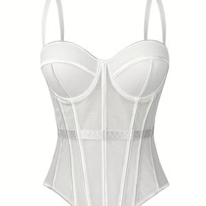 TEMU 우아한 메시 시스루 코르셋, 아우터용 코르셋, 우아한 타이트핏 멜빵 튜브 탑, 무대 공연 멜빵 탑, 여성 의류