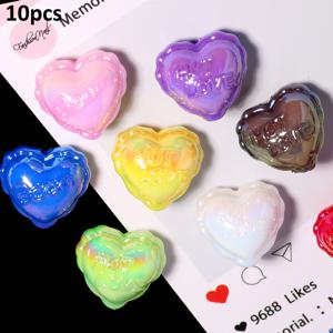TEMU 하트 모양 사랑 무지개빛 구슬 10개, 작은 풍선 하트 구슬, 직통구멍 구슬, DIY 휴대폰 고리, 열쇠고리, 가방 체인 액세서리용