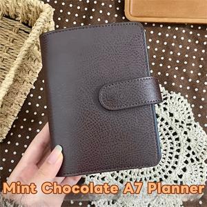 TEMU 핸드메이드 천일염 초콜릿 A7 리필 가능한 노트북 커버, 플래너 인서트 및 저널용 - 스냅 잠금장치, 카드 슬롯 및 사진 수납이 있는 겉표지 전용, 불렛 저널링, 사무실, 여행을 위한 휴대용 다이어리