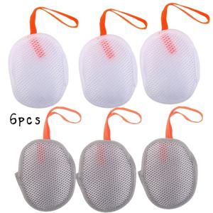 TEMU 6개 비누 네트 백 거품 네트 양면 비누 거품 네트 목욕 스크럽 네트 페이셜 클렌저 거품 네트 백 비누 재사용 메시 백 6개, 휴대용 비누 헤드 컨테이너 (핸드 스트랩 포함), 튼튼한 비누 절약 홀더 (욕실 정리용)