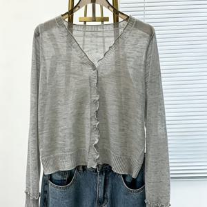 TEMU 스프링 여름 신상 레이스 트림 V넥 숏 가디건, 부드러운 스타일, 얇은 자외선 차단 아우터, 우아한 패션, 출퇴근용, 다용도 에어컨 셔츠 [ASD1]