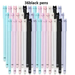 TEMU 혁신적인 고양이 테마 지워지는 젤 펜 36개 세트. 0.5mm 팁과 빨래 가능한 손잡이가 특징이며, 파란색과 검은색의 마법 지우개 젤 펜 리필이 함께 제공됩니다. 사무실 및 학교 문구류에 적합합니다.
