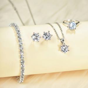 TEMU 여성용 합성 지르코니아 주얼리 세트 8-하트 8-화살표 스터드 귀걸이 반지 목걸이 4pcs 세트
