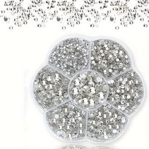 TEMU 라인스톤, 3000개 7가지 사이즈 (1.5-4.8mm) 투명 네일 합성 보석석 실버 페이스 합성 보석석 눈이 있는 합성 보석석 - 작은 유리 네일 스톤 플랫 백 - 공예 네일 아트 의류 신발 가방 DIY 아트용 작은 화이트 라인스톤