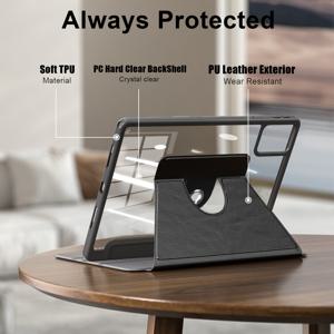TEMU For Lenovo Tab M11 11인치 태블릿 케이스용 - 360도 회전 투명 스탠드, 홀더, 가벼우면서 조절 가능, 자동 수면/깨우기 기능, 쉘 디자인, 세련된 블랙 합성 가죽, 태블릿 스탠드 | 세련된 태블릿 케이스 | 조절 가능한 스탠드 케이스, 태블릿
