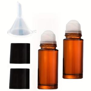 TEMU 2개 갈색 50ml 유리 에센셜 오일 롤 보틀 리필 가능 롤 보틀 빈 데오드란트 보틀 용기 롤 보틀 뷰티 및 1개 포장 깔때기 도구