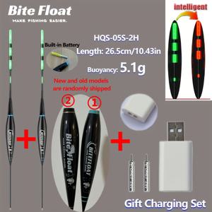 TEMU 3pcs 세트 (스마트 전자 플로트 2개 + CR425 충전식 배터리 X2 + 듀얼 홀 충전기) 짧은 밤낚시 플로트 물고기 물림 바늘 변색 방지